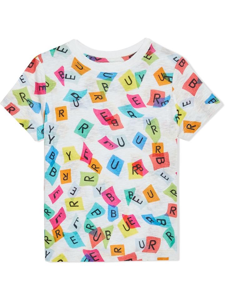 Burberry Kids Confetti Letter Print Cotton T-shirt - White