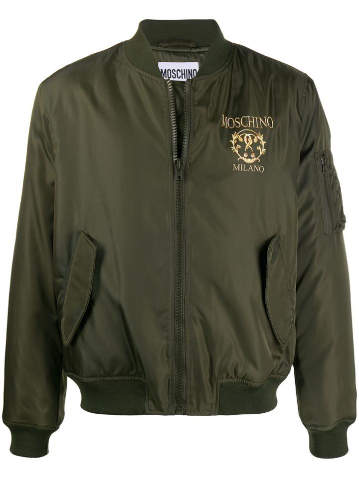 Moschino Logo Printed Bomber Jacket - Green
