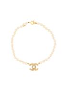 Chanel Vintage Cc Pearl Necklace - White
