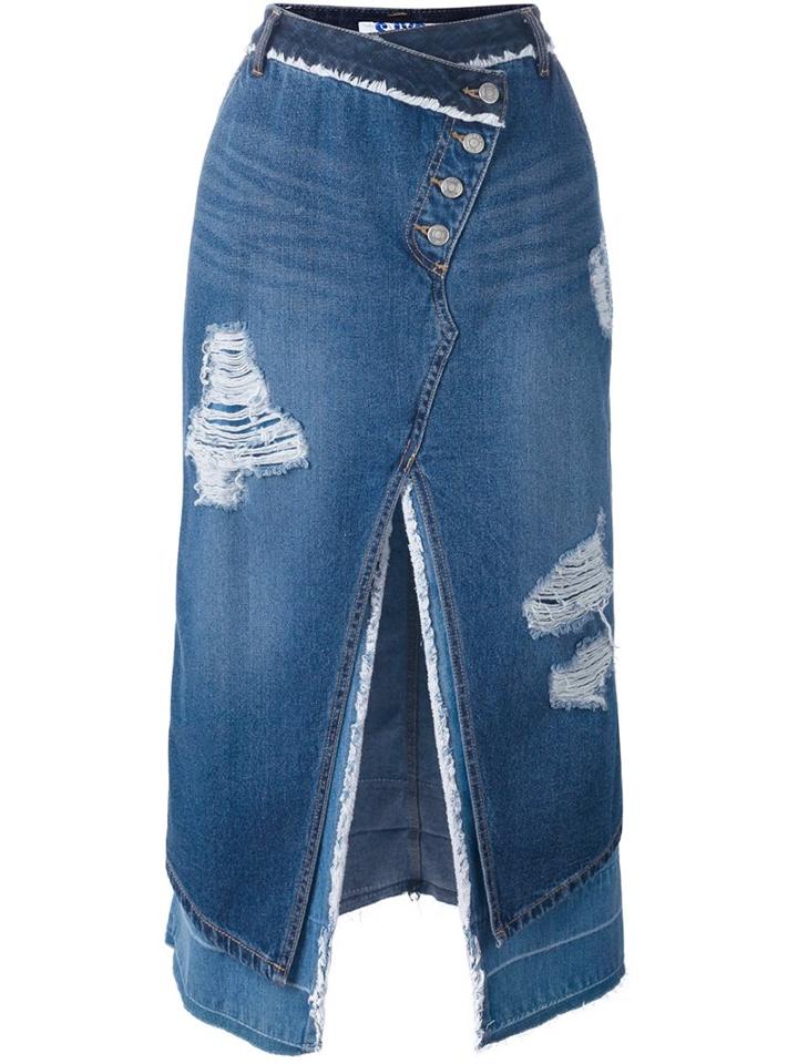 Steve J & Yoni P Asymmetric Denim Skirt, Women's, Size: Xs, Blue, Cotton/polyester