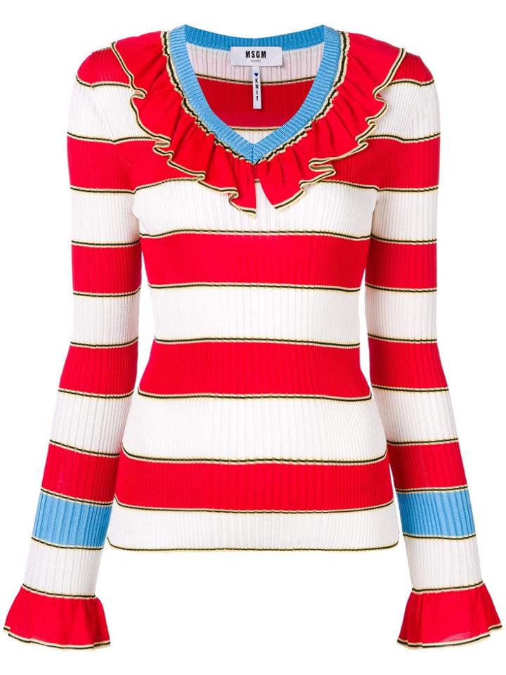 Msgm Striped Knitted Top - White