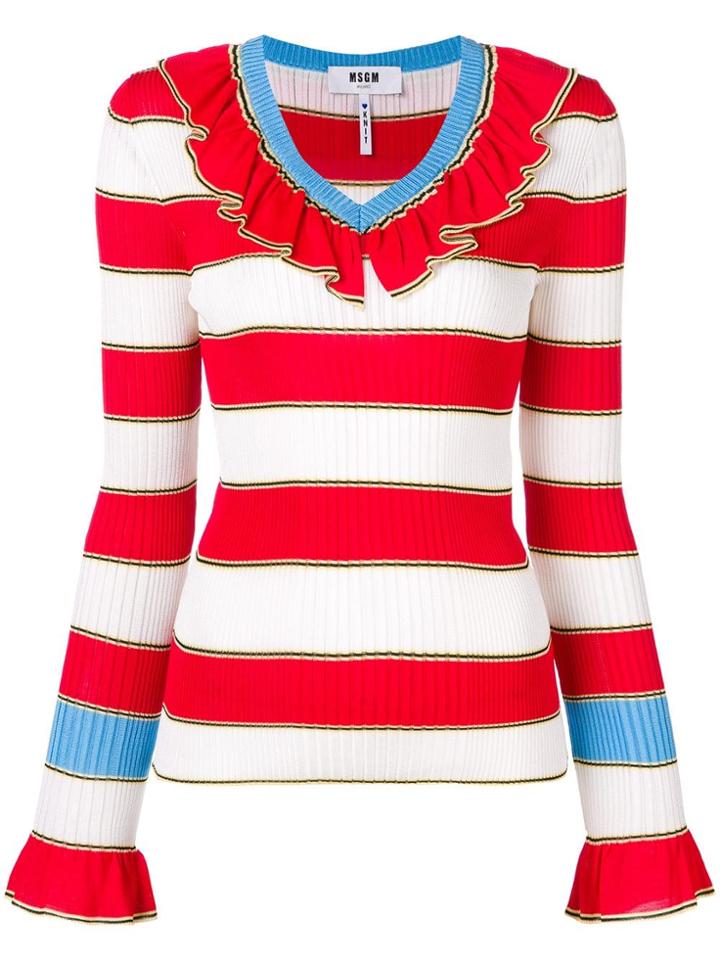 Msgm Striped Knitted Top - White