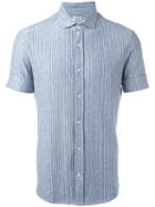 Brunello Cucinelli Striped Shirt, Men's, Size: Small, Blue, Linen/flax/spandex/elastane