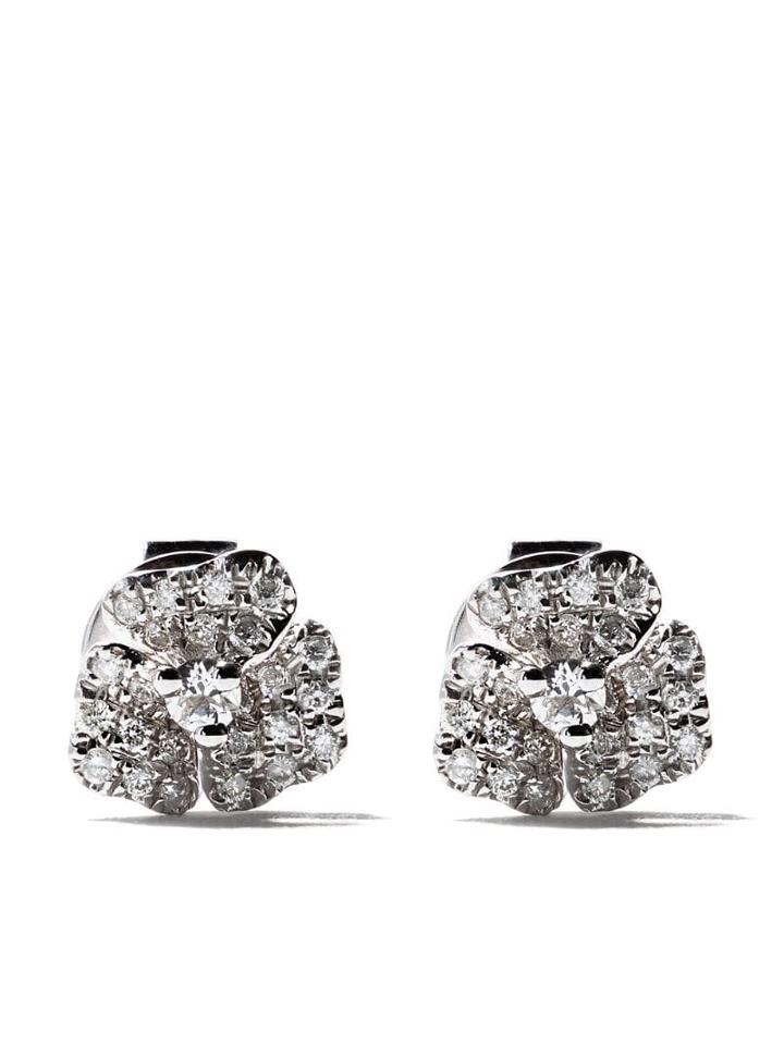 As29 18kt White Gold Roselia Flower Diamond Small Earrings - Silver