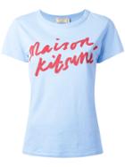 Maison Kitsuné Logo Handwriting Print T-shirt, Women's, Size: Small, Blue, Cotton