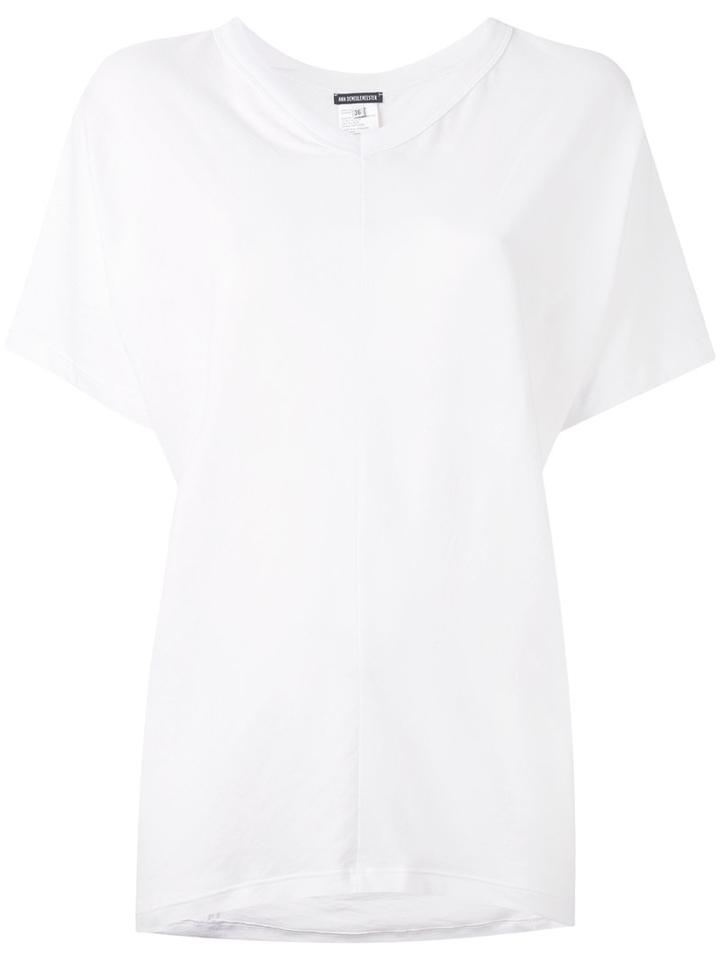 Ann Demeulemeester - V-neck T-shirt - Women - Cotton - 38, White, Cotton