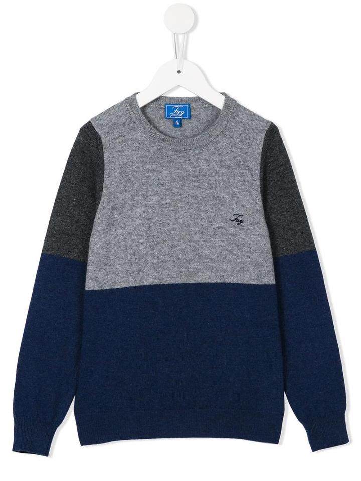 Fay Kids Colour Block Jumper, Boy's, Size: 10 Yrs, Grey