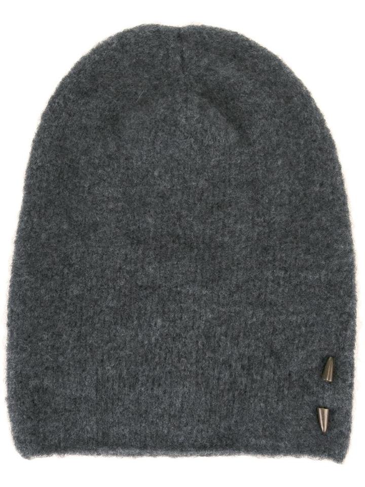 Isabel Benenato Stud Detail Beanie, Women's, Grey, Merino/yak/polyamide/spandex/elastane