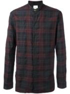 Paul Smith Mandarin Neck Plaid Shirt, Men's, Size: Large, Grey, Cotton