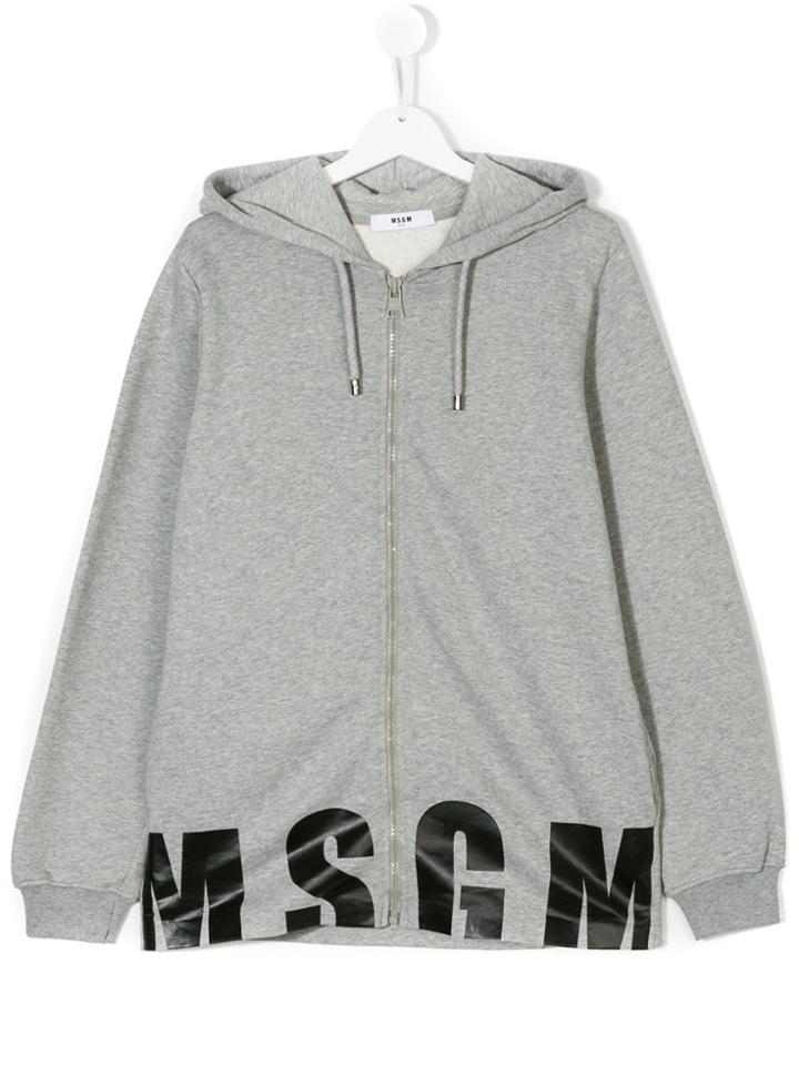 Msgm Kids Logo Printed Hoodie - Grey