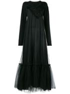 Gina Ruffle Embellished Flared Dress - Black