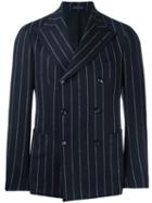 Tagliatore Pinstripe Double Breasted Jacket, Men's, Size: 50, Blue, Cupro/virgin Wool/spandex/elastane