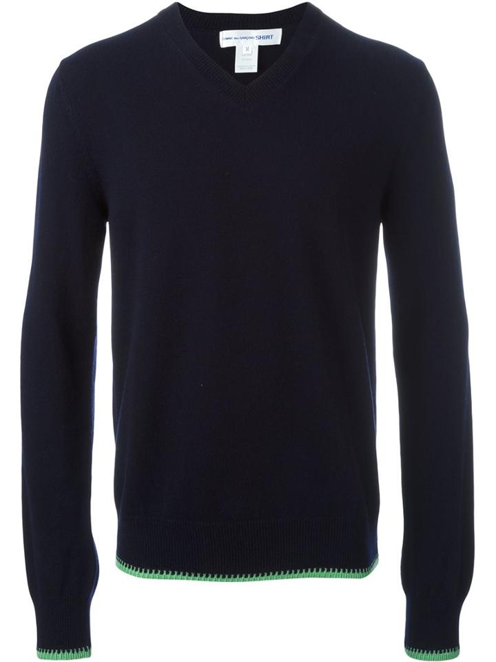 Comme Des Garçons Shirt V-neck Jumper, Men's, Size: Small, Blue, Wool