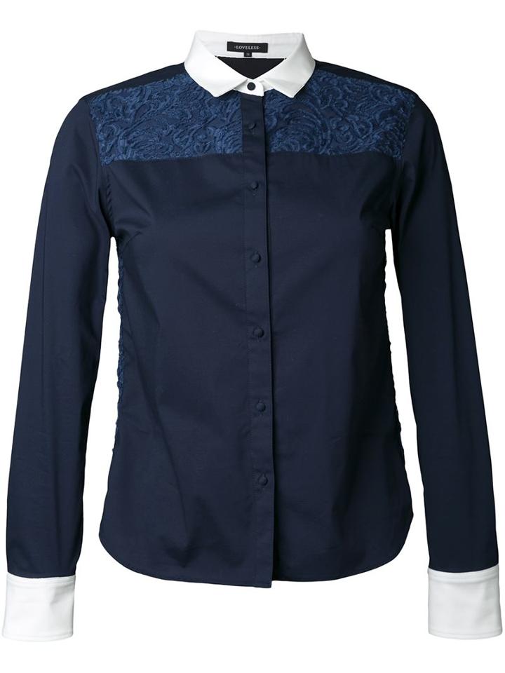 Loveless Lace Panel Shirt, Women's, Size: 34, Blue, Cotton