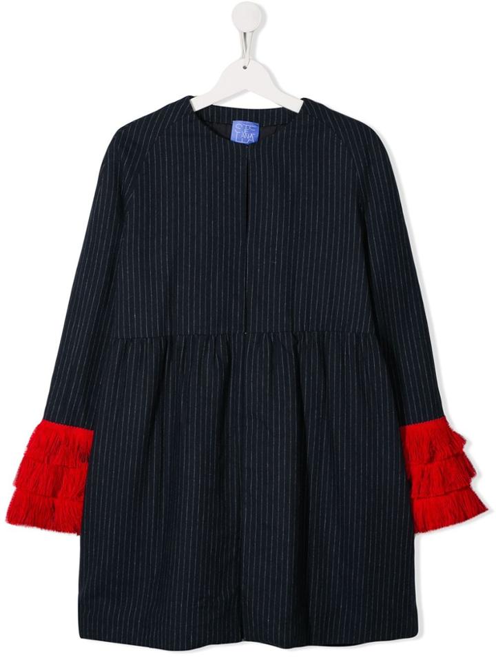 Stella Jean Kids Teen Striped Fringed-cuff Coat - Blue