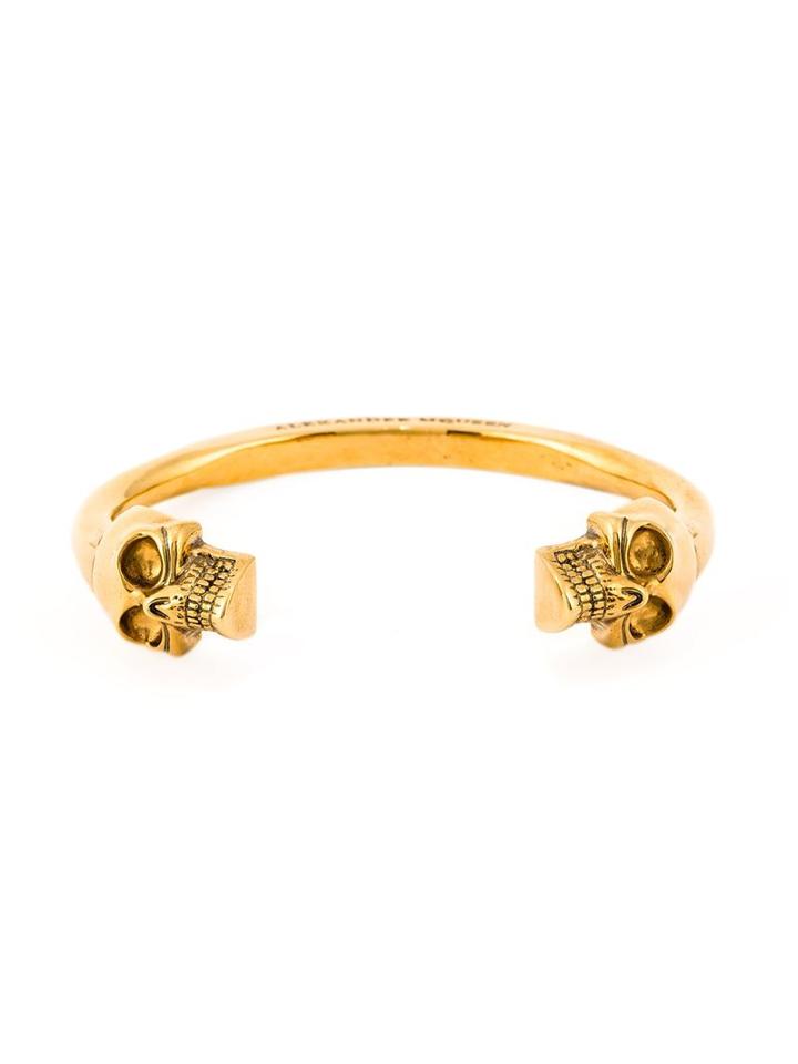 Alexander Mcqueen Double Skull Bangle, Men's, Metallic
