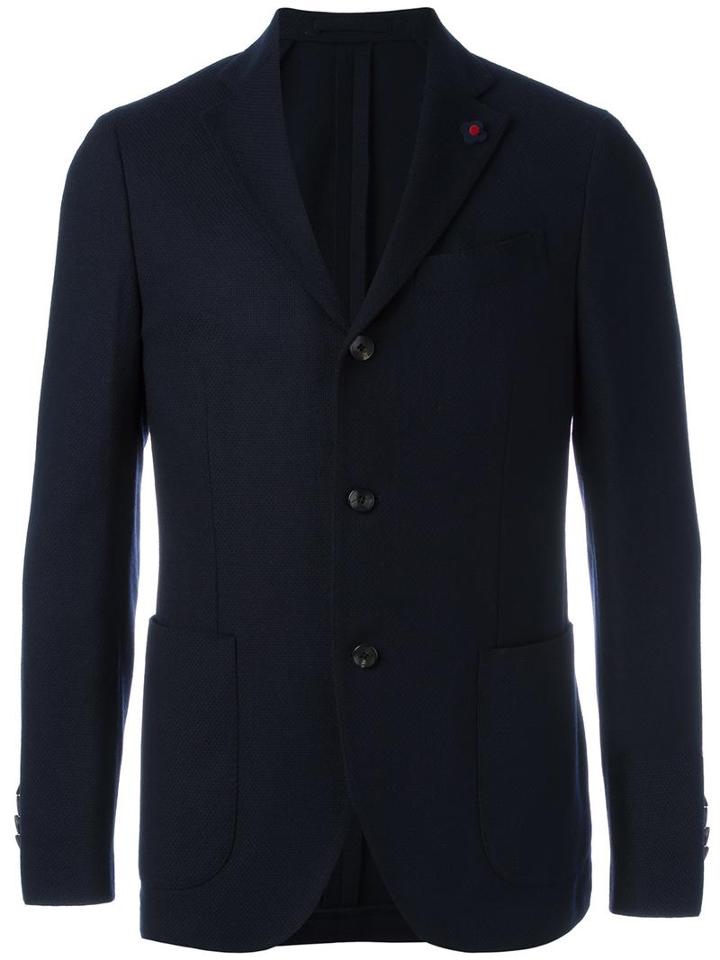 Lardini Patch Pockets Blazer, Men's, Size: 48, Blue, Viscose/cupro/wool/cotton