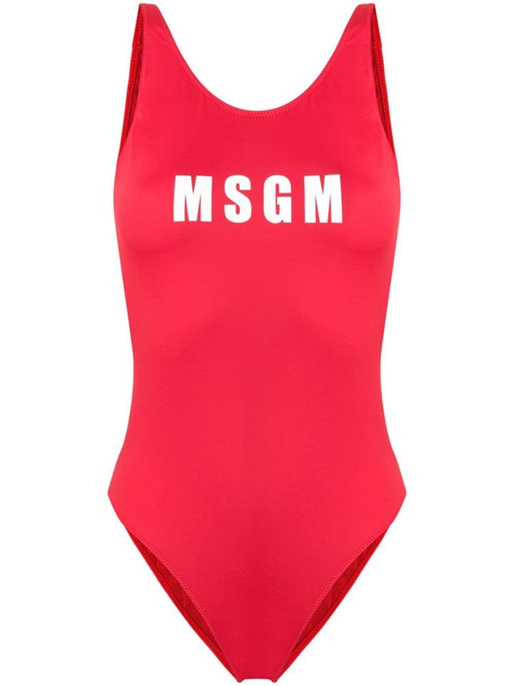 Msgm Logo Swimsuit - Red