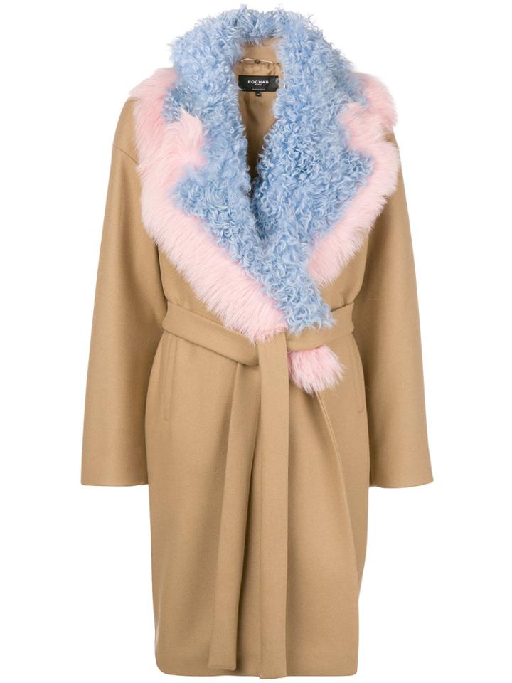 Rochas Detachable-collar Belted Coat - Brown