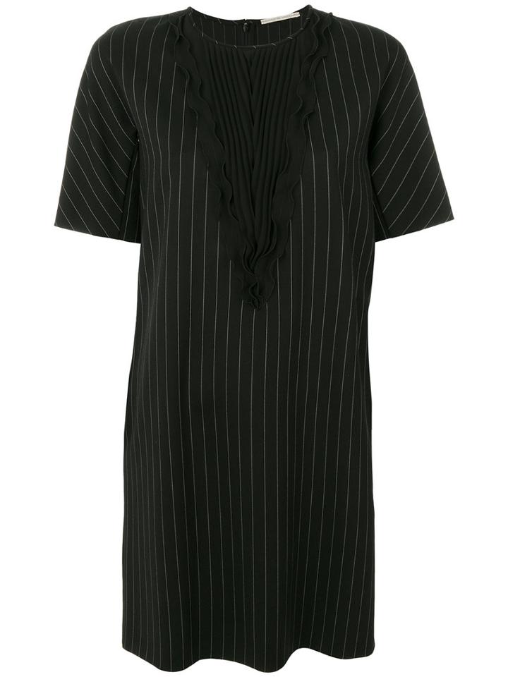 Marco De Vincenzo - Pleated Front Striped Dress - Women - Polyester/spandex/elastane/wool - 40, Black, Polyester/spandex/elastane/wool