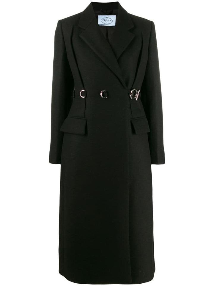 Prada Clip Detailed Peacoat - Black