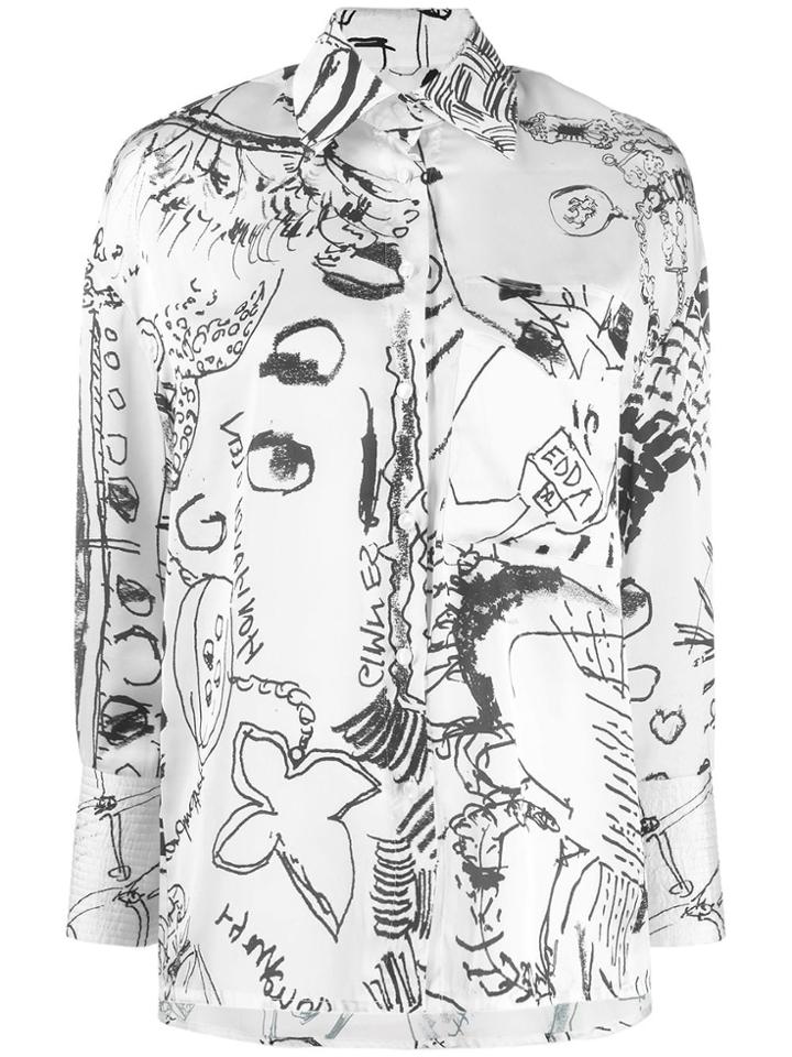Edda Charcoal Print Shirt - White