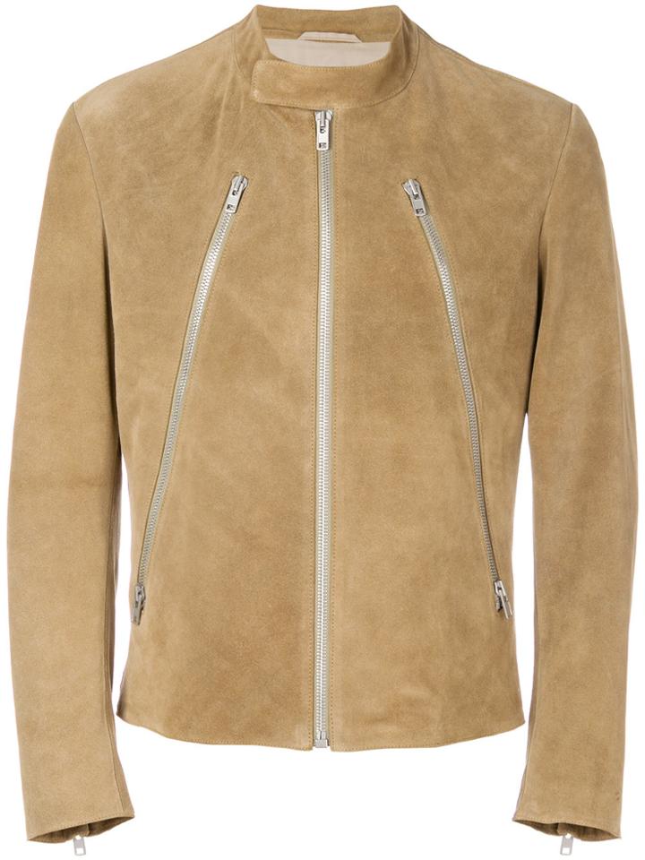 Maison Margiela Zip Detail Leather Jacket - Brown