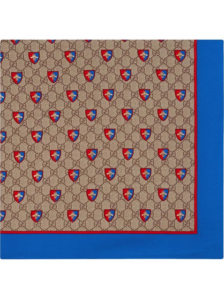 Gucci Gg Bee-print Scarf - Neutrals