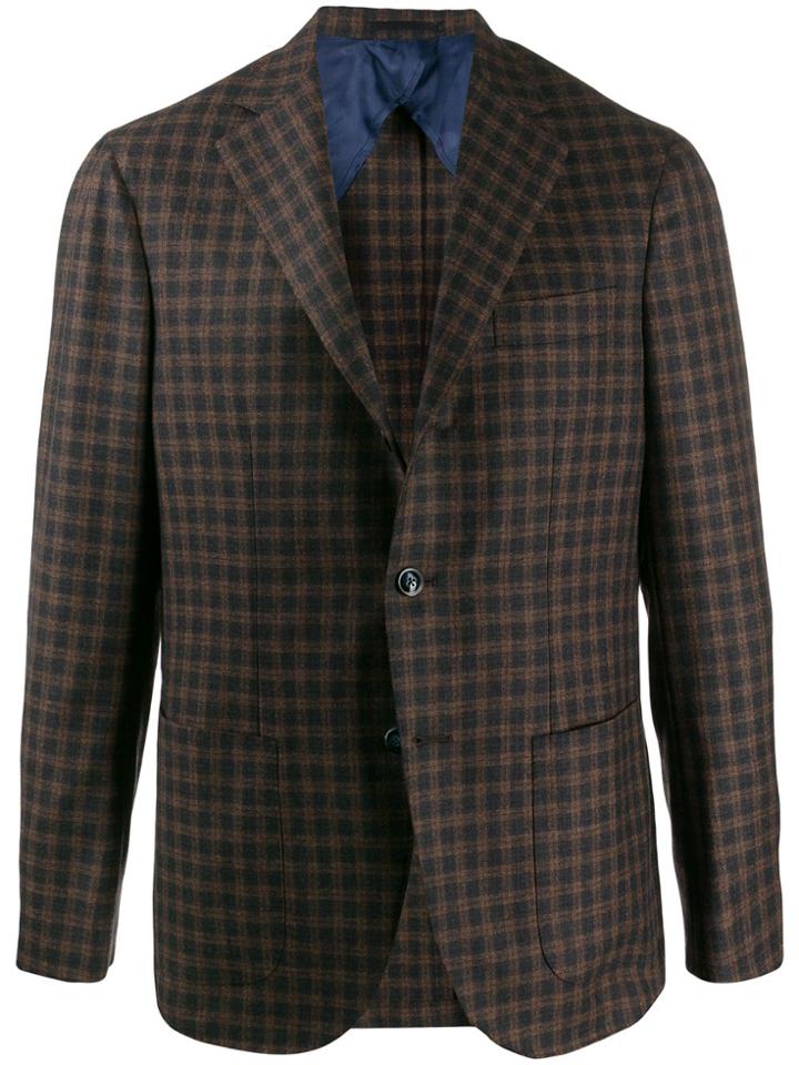 Barba Fitted Check Blazer - Brown