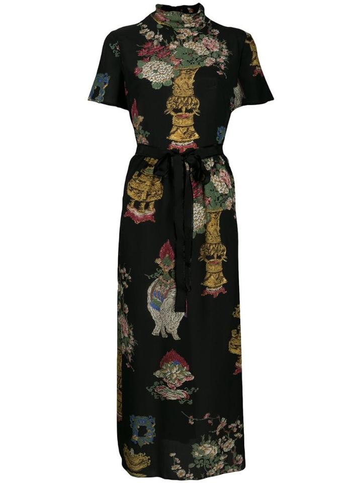 Red Valentino Redvalentino Floral Print Midi Dress - Black