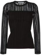 T By Alexander Wang Perforated Longsleeved Top, Women's, Size: Large, Black, Cotton/polyester/spandex/elastane