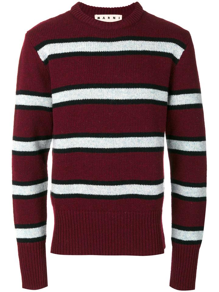 Marni - Striped Crew Neck Sweater - Men - Virgin Wool - 50, Red, Virgin Wool
