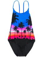 Mc2 Saint Barth Kids Teen Sunset Print Swimsuit - Black