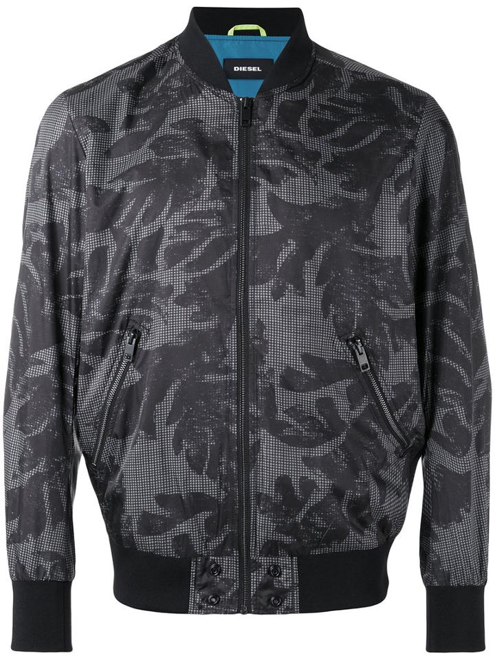 Diesel Printed Bomber Jacket, Men's, Size: Xl, Black, Polyester