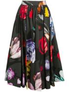 Prada Floral Print Pleated Skirt - Black
