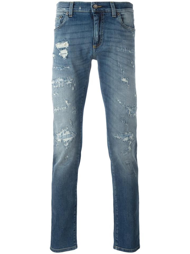 Dolce & Gabbana Distressed Jeans, Men's, Size: 54, Blue, Cotton/spandex/elastane