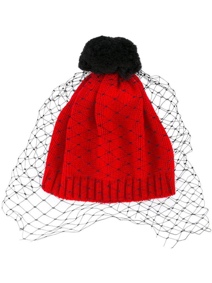 Bernstock Speirs Pompom Veil Beanie, Women's, Red, Cashmere