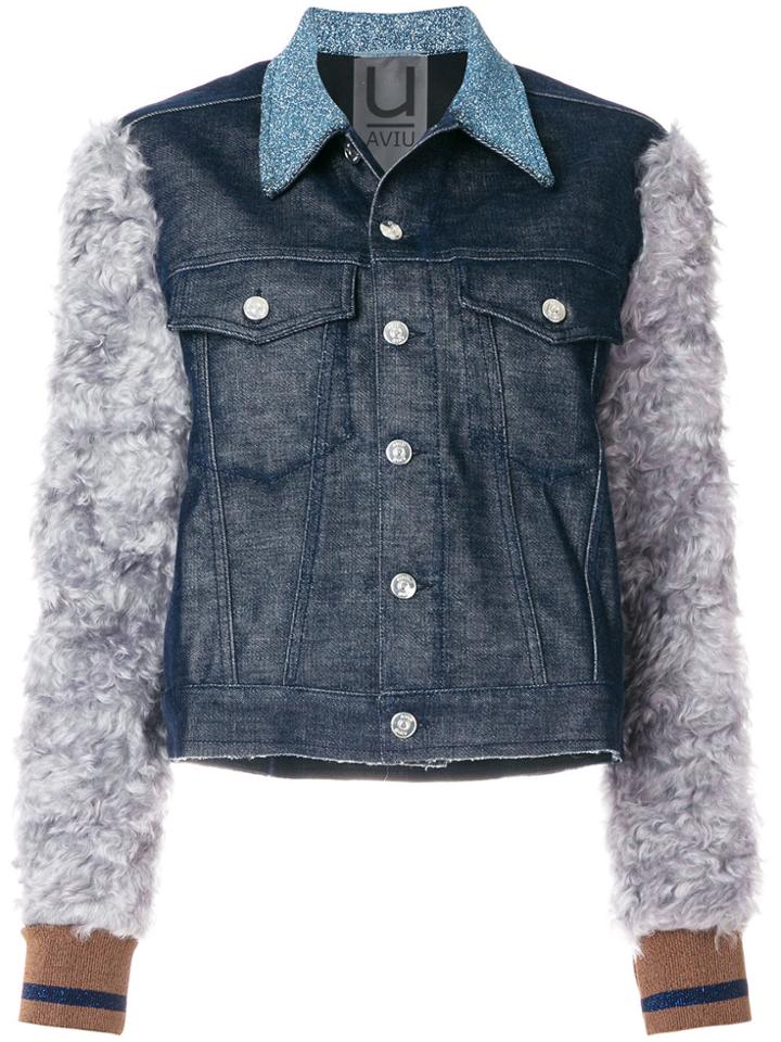 Aviù Denim Jacket With Mohair Sleeves - Blue