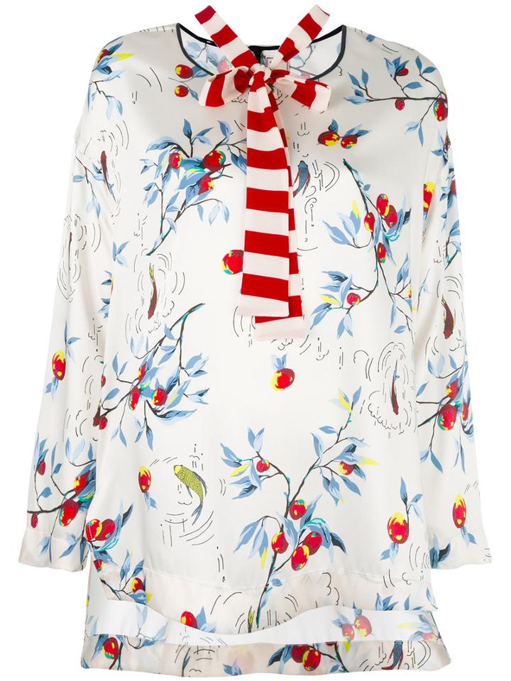 Antonio Marras Floral Print Shift Blouse, Women's, Size: 40, White, Polyester/spandex/elastane