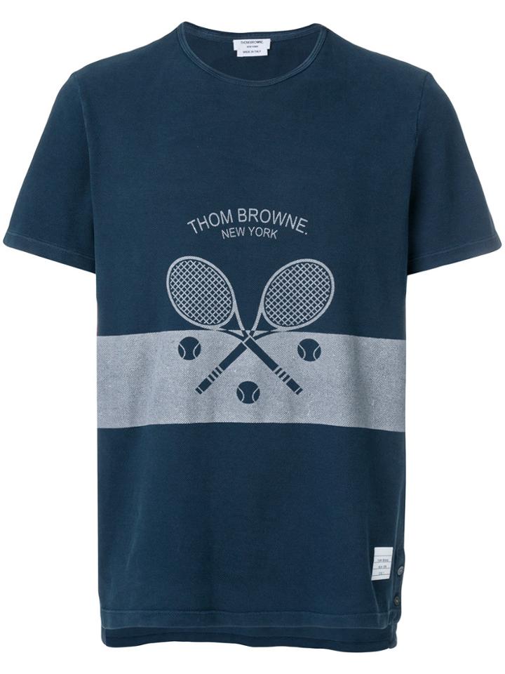 Thom Browne Washed Short Sleeve Tee With Tennis Icon In Classic Pique