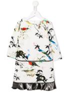 Roberto Cavalli Kids Bird Print Dress, Girl's, Size: 8 Yrs, White