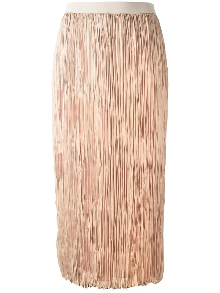 Agnona Crinkled Long Skirt, Women's, Size: Large, Nude/neutrals, Silk/cotton/spandex/elastane/silk