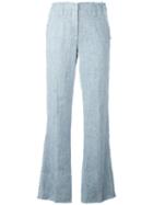 Dondup Raw Hem Flared Trousers, Women's, Size: 40, Blue, Silk/cotton/linen/flax
