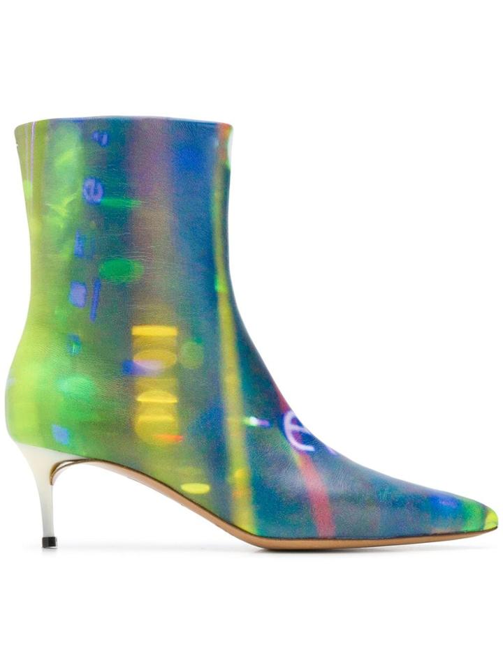 Maison Margiela Printed Kitten Heel Boots - Blue