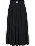 Valentino Pleated Midi Skirt With Lace Inserts - Black