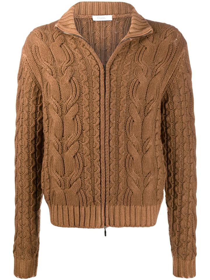 Cruciani Zipped Cable Knit Jumper - Brown