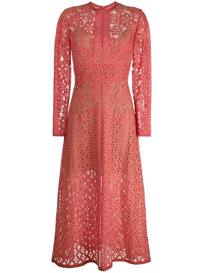 Elie Saab Long-sleeve Lace Dress, Women's, Size: 38, Pink/purple, Silk/cotton/polyamide