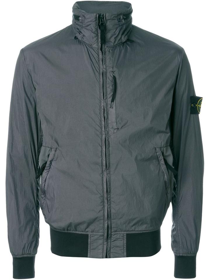 Stone Island Ribbed Hem Zip Jacket, Men's, Size: M, Grey, Polyamide/cotton/polyurethane Resin