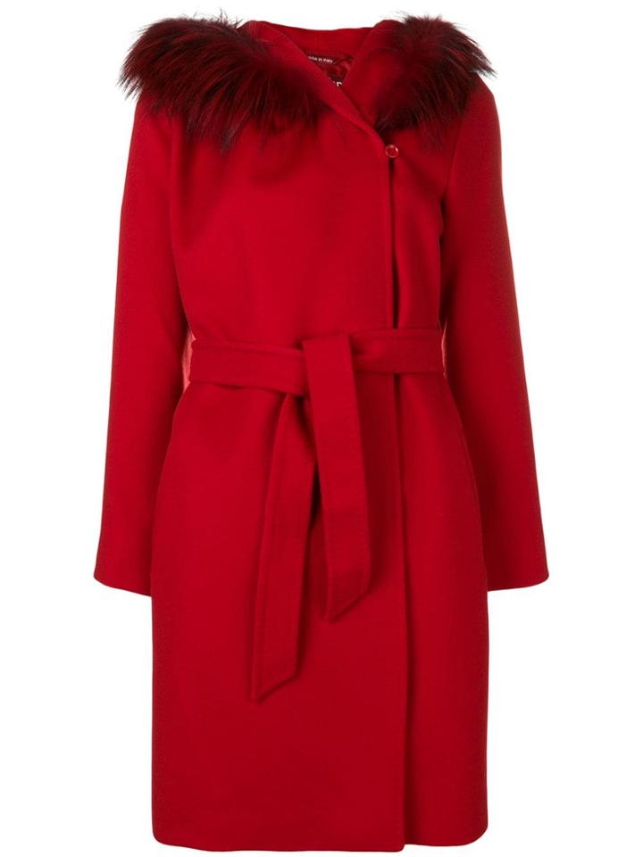 Max Mara Studio Hooded Concealed Fastening Coat - Red