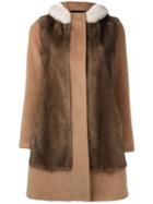 Blancha Contrast Panel Coat, Women's, Size: 42, Nude/neutrals, Mink Fur/polyamide/polyester/virgin Wool